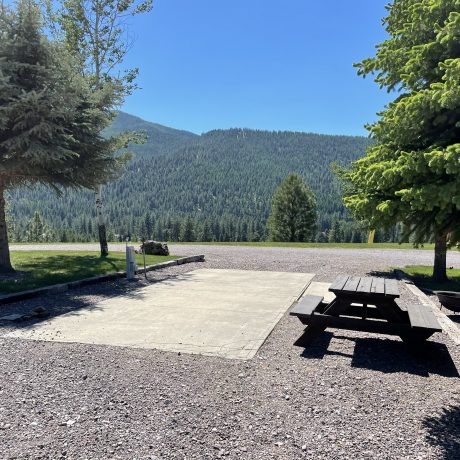 Image of recreational area with view of forest hills at Nugget RV Park